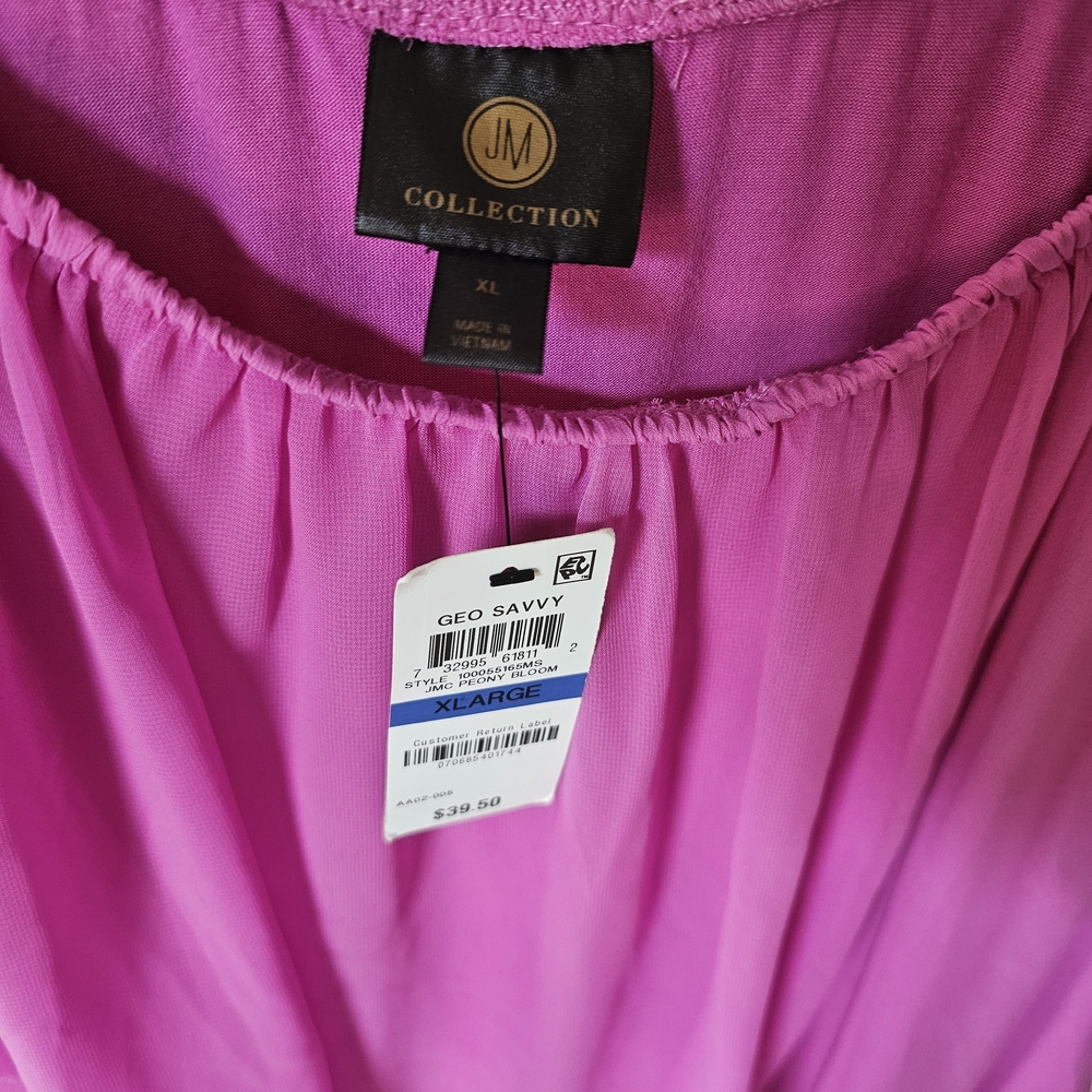 JM Collection Pink Ruffled Asymmetrical Blouse - Picture 3 of 5